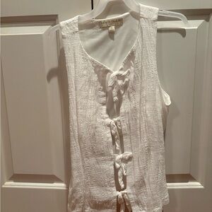 Brandy Melville Textured White Tie-Front Blouse